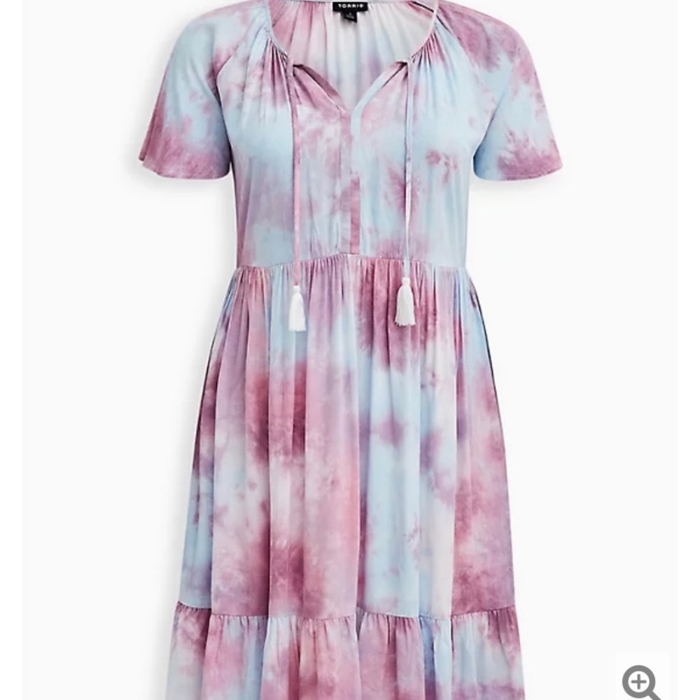 Torrid Size 1 Multi Tie Dye Crosshatch Tiered Babydoll Dress NWT - Picture 5 of 7
